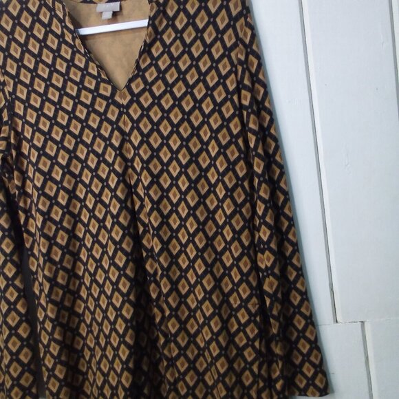 J Jill Dress Women S Long Sleeve V-Neck Stretch Pattern Brown Black - Picture 7 of 13